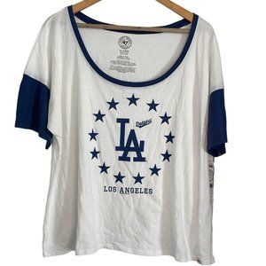 NWT 47 Brand Womens LA Dodgers Baseball Top S/S Boxy Style Tee Sz XL